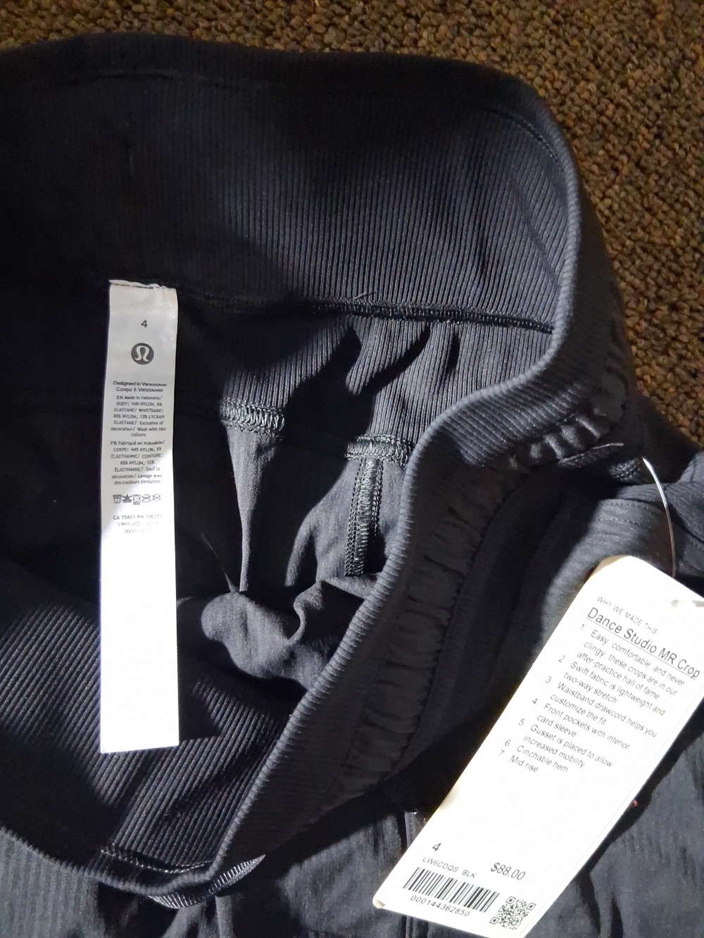 Lululemon Dance Studio Cropped Pant Womens Size 4 Black Beige Mid Rise. New - Picture 5 of 9